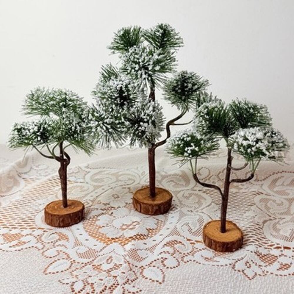 Lemax Christmas Village Snowy Pine Trees Set of 3 Flocked 3D Effect